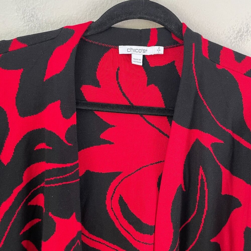 Chicos‎ Womens Large Black Red Open Front Cardigan Jacket Floral - Picture 8 of 10
